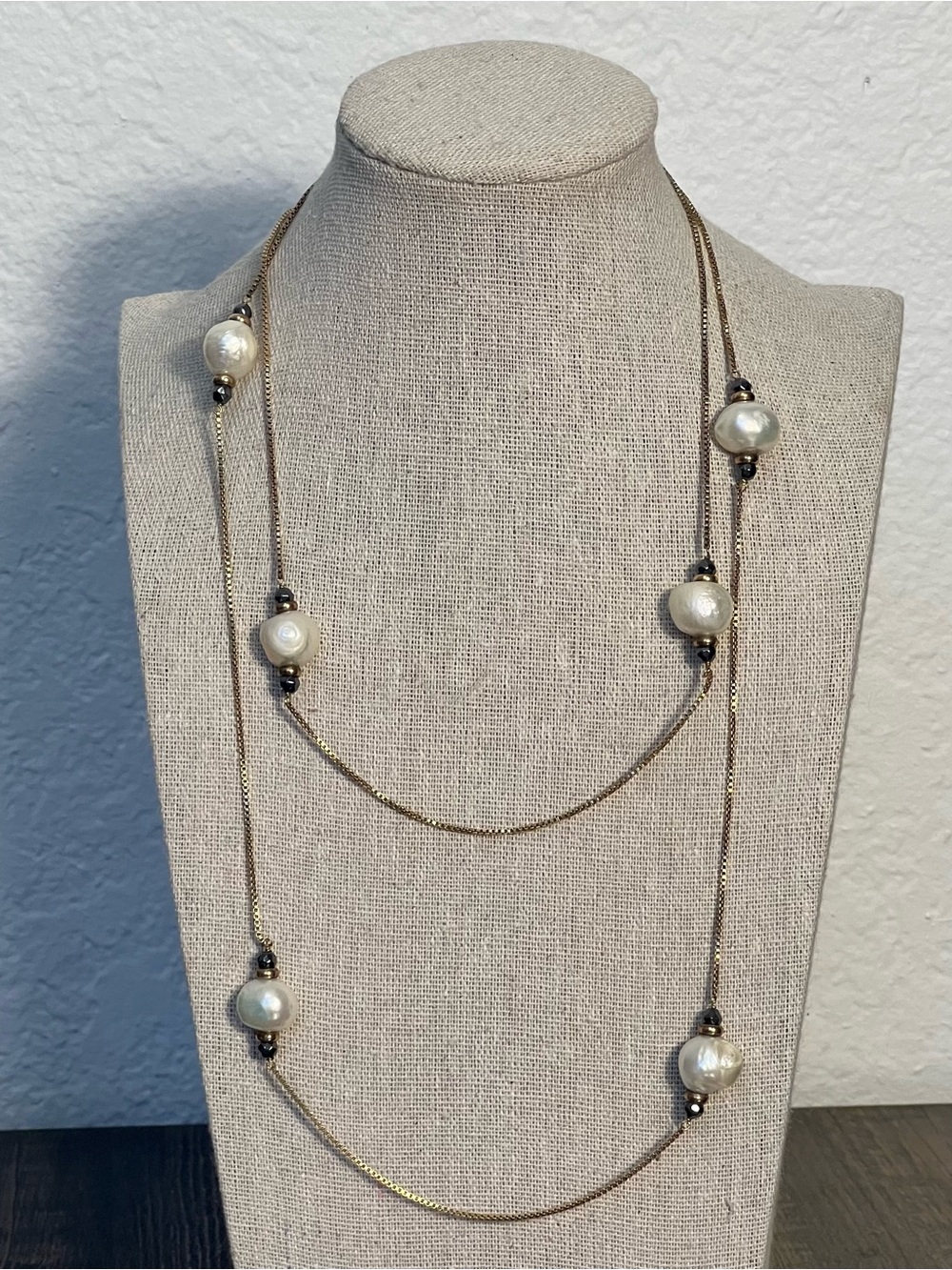Gold Tone Faux Pearl and Beads Station Necklace 40" Women's Chain Jewelry Fashio